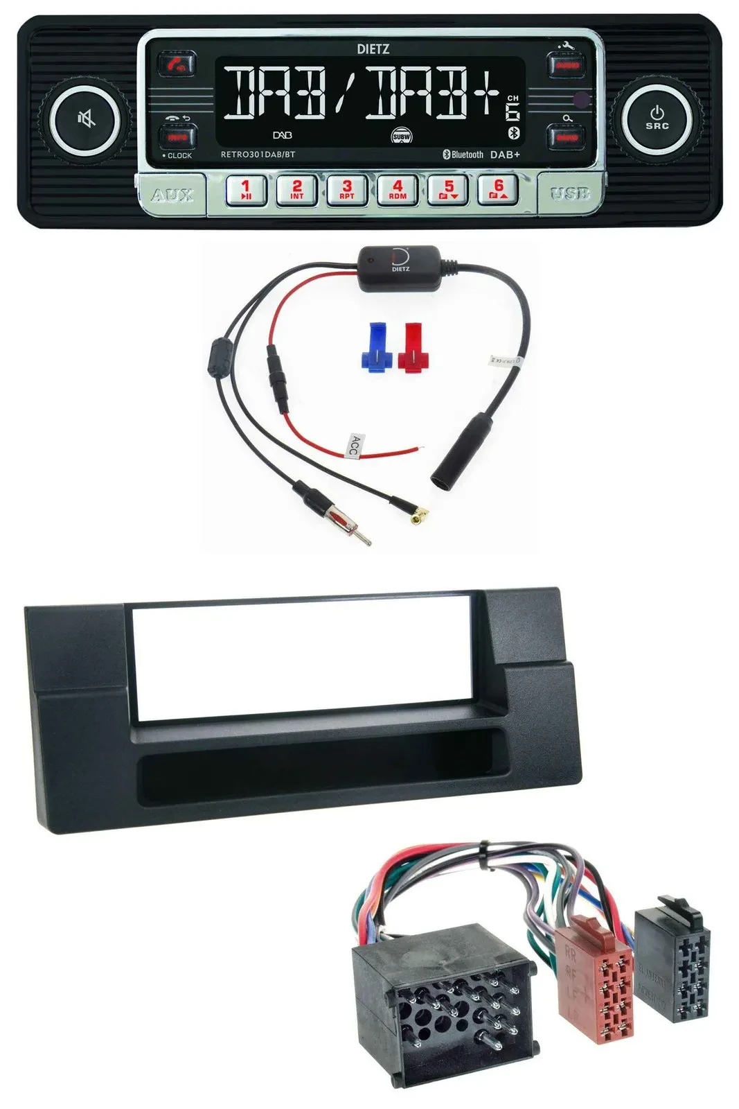 Dietz MP3 DAB Bluetooth USB Autoradio für BMW X5 E53 5er E39 Rundpin Ablagefach