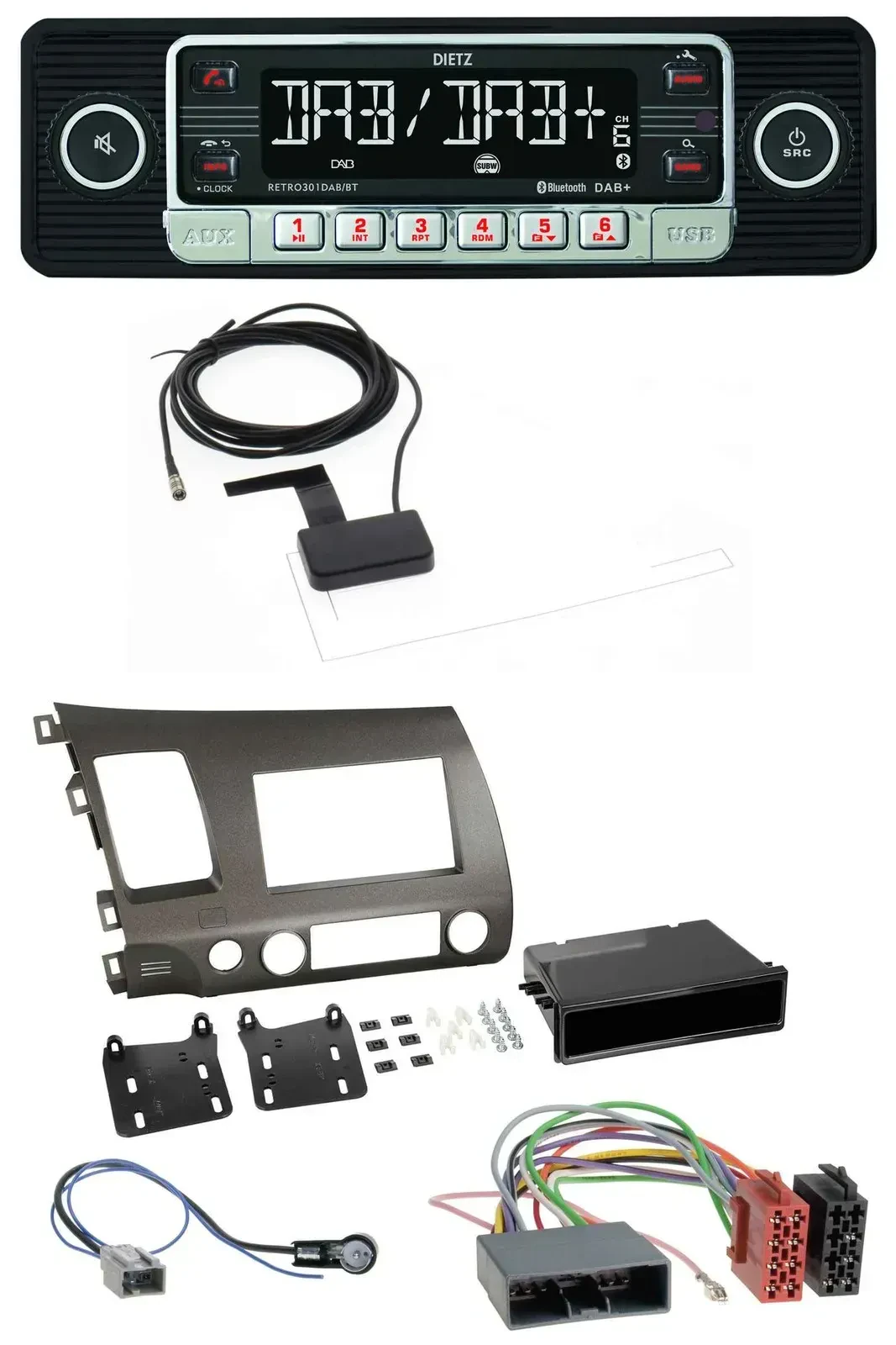 Автомагнитола для Honda Civic Hybrid FD3 (2006–2010) Dietz DAB, Bluetooth, USB, MP3, антрацит