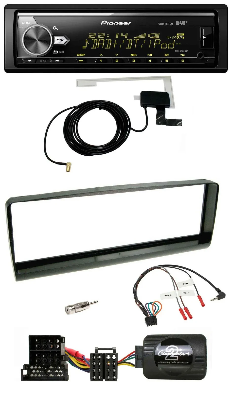 Автомагнитола Pioneer Bluetooth, DAB, USB, черная, совместима с управлением на руле, для Alfa Romeo 156 (2000–2001)