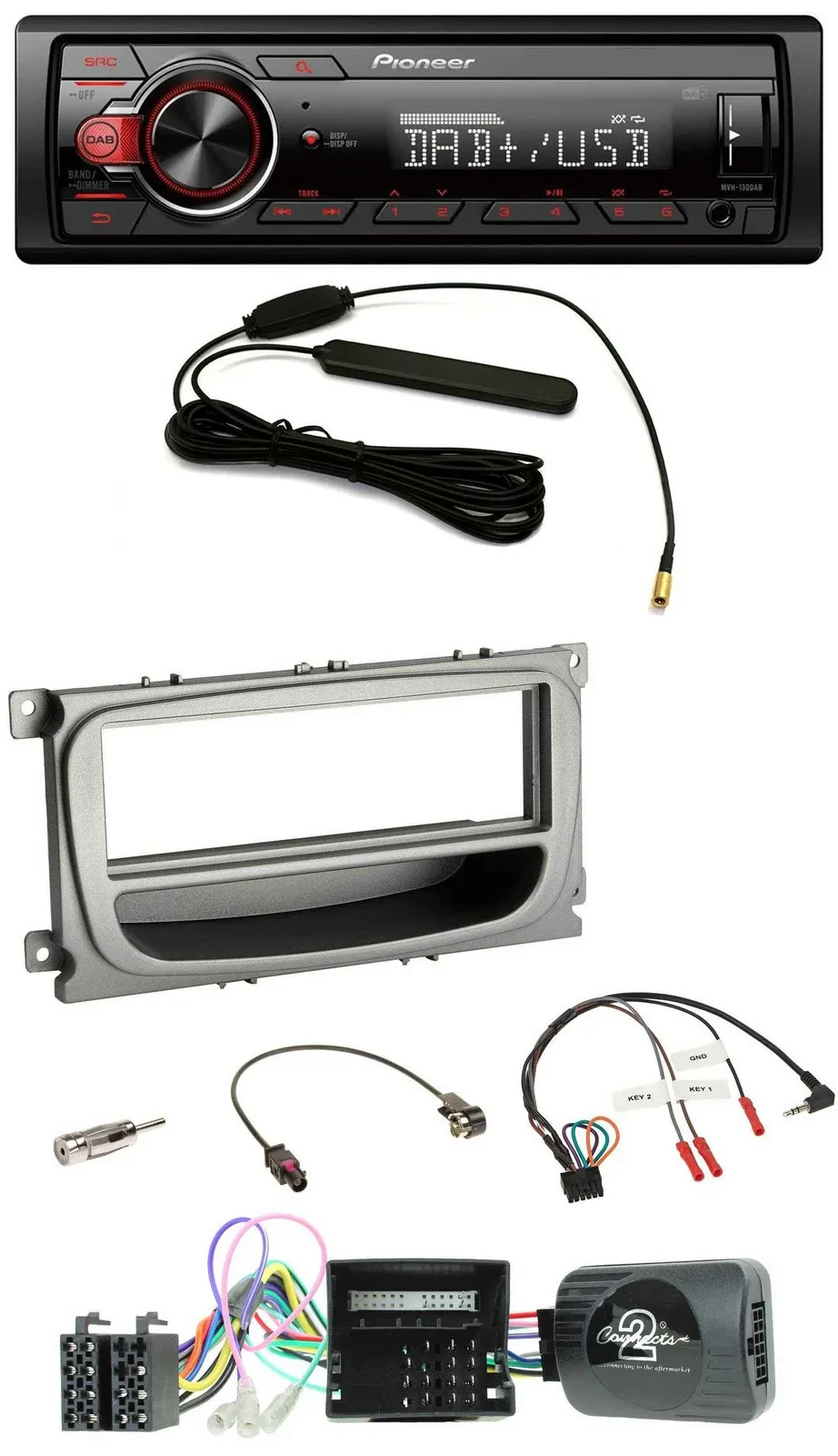 Автомагнитола Pioneer MP3, DAB, 1DIN, USB для Ford Focus, Galaxy, C-Max