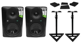 2) Mackie MR524 5” 50 Watt Powered Studio Monitor Speakers+Stands+Isolation Pads