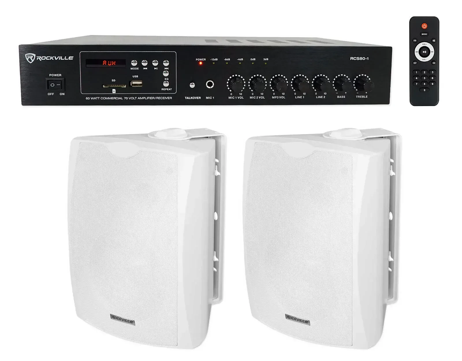 Настенная акустика Rockville RCS80-1+(2) WET-5W White с усилителем (пара)