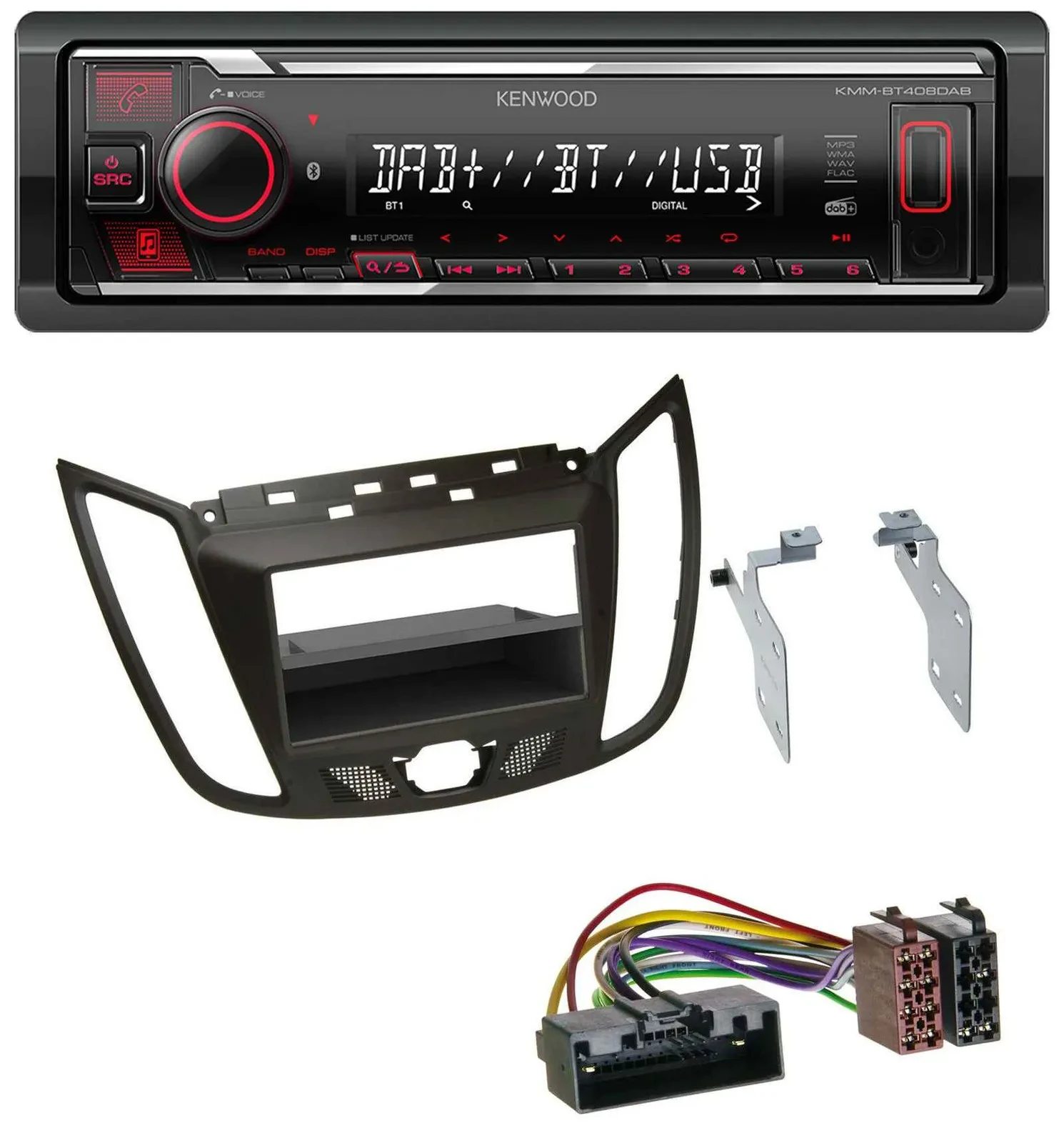 Kenwood MP3 Bluetooth USB DAB Autoradio für Ford C-Max / Kuga - dunkelbraun