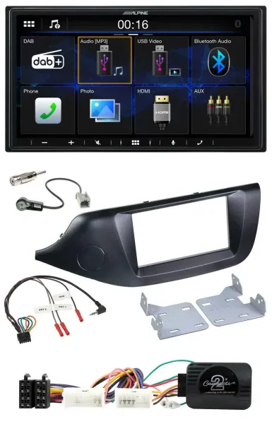 Alpine Bluetooth 2DIN Lenkrad DAB USB Autoradio für Kia Ceed ab 2012 schwarz ohn