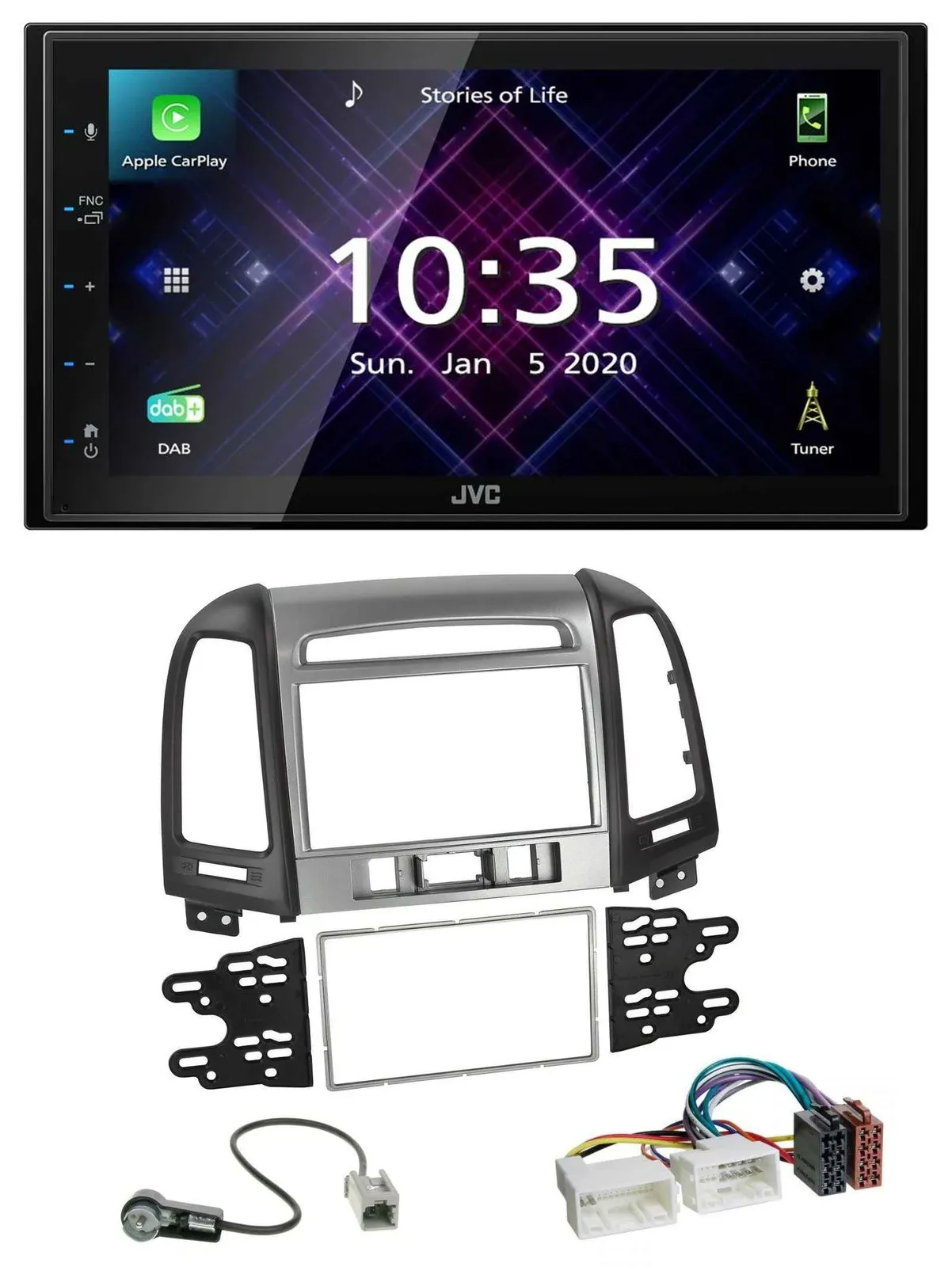 Автомагнитола JVC 2DIN DAB, Bluetooth, USB, MP3 для Hyundai Santa Fe (2006–2012)