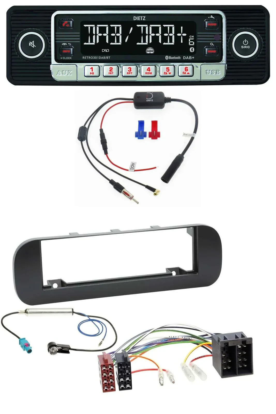 Dietz MP3 DAB Bluetooth USB Autoradio für Fiat Panda (ab 2012) - schwarz