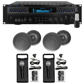 Technical Pro 1500 Watt Home Karaoke Machine System+4) 8" Black Ceiling Speakers