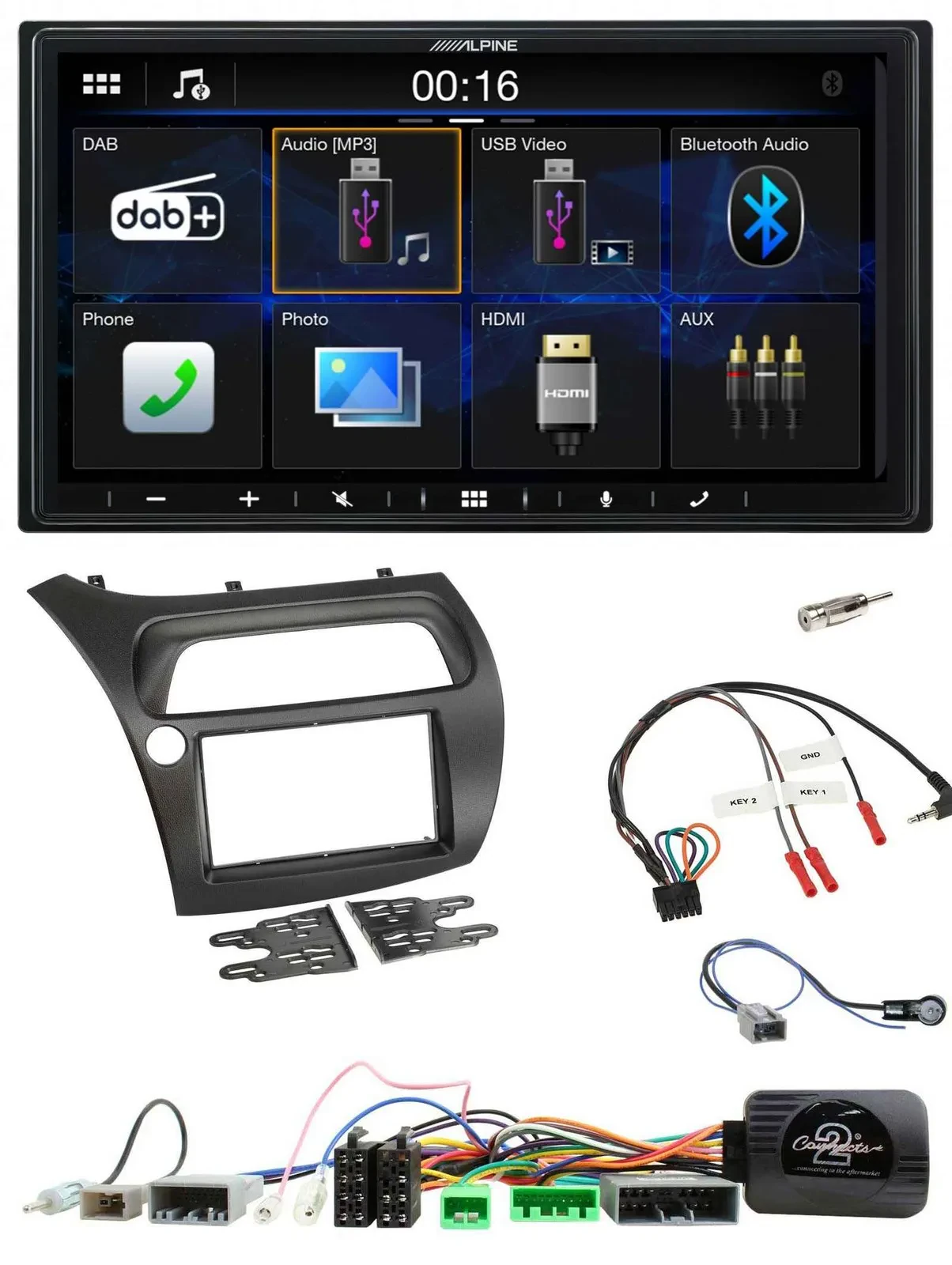 Alpine Bluetooth 2DIN Lenkrad DAB USB Autoradio für Honda Civic 2006-2012