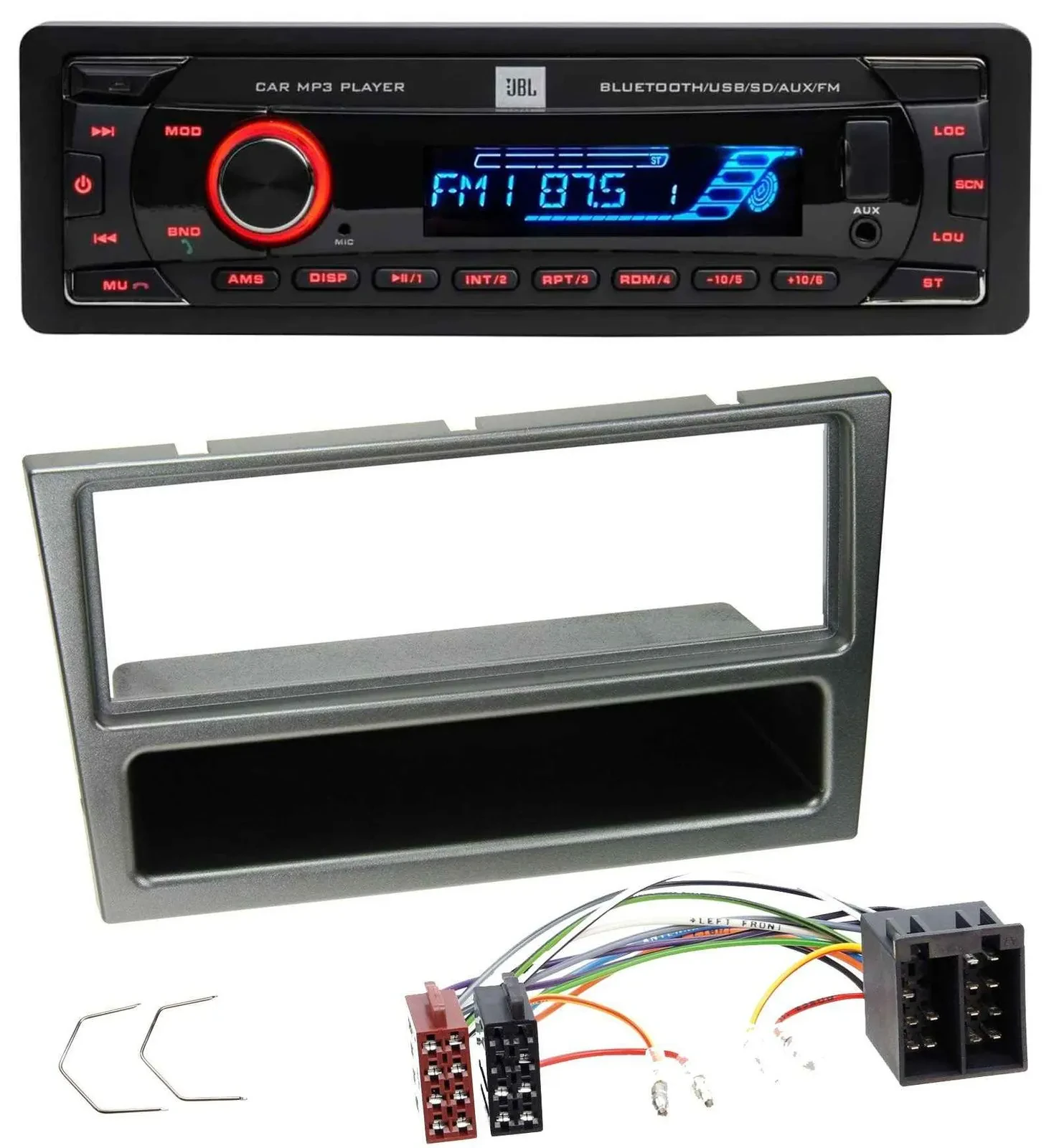 JBL AUX MP3 USB Bluetooth SD Autoradio für Opel Corsa C ISO 2000-2004 aluminium