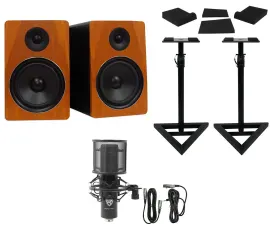 (2) Rockville APM8C 8" Powered USB Studio Monitors+Stands+Pads+Condenser Mic