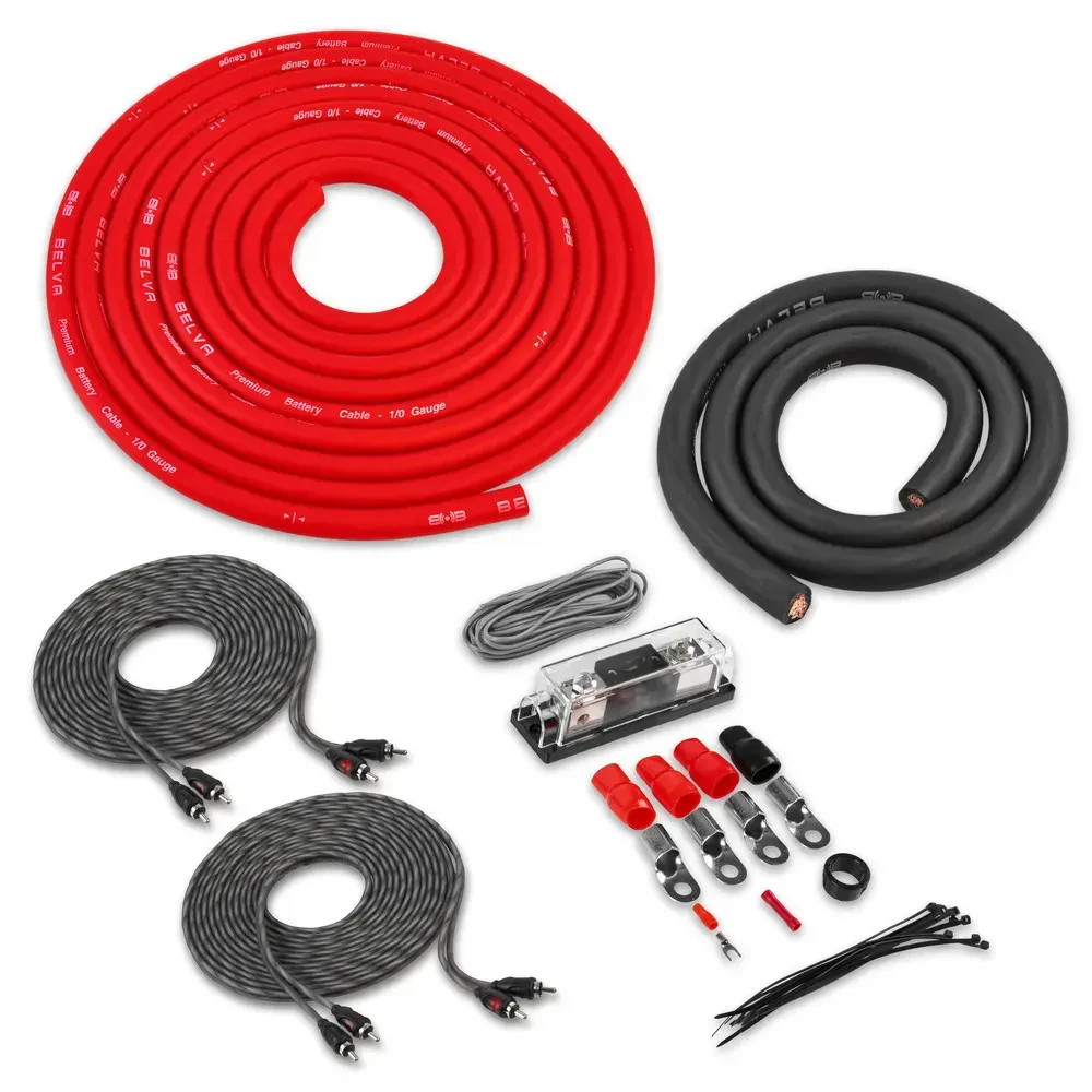 Комплект проводов для усилителя Belva BAK02 1/0 AWG, красный, с 4-канальным RCA-кабелем (набор)