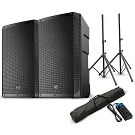Electro-Voice ELX200-12P 12" Powered Speaker Pair with Stands and Power Strip
