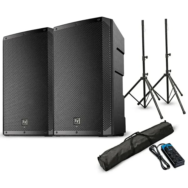 Electro-Voice ELX200-12P 12" Powered Speaker Pair with Stands and Power Strip