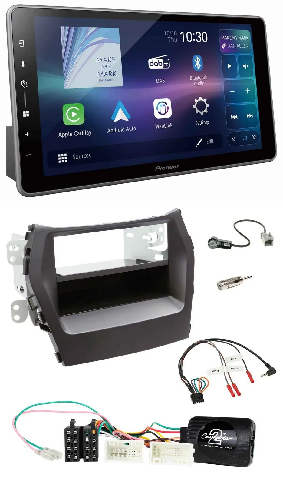 Pioneer Bluetooth USB DAB Lenkrad Autoradio für Hyundai Santa Fe ab 2012 schwarz