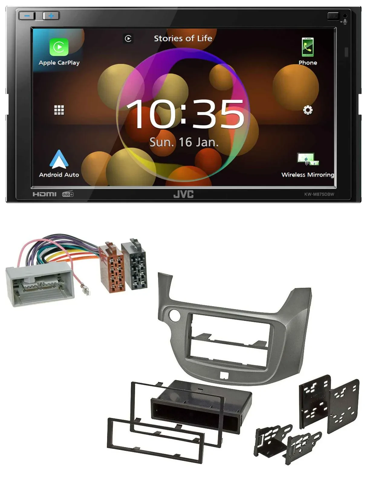 JVC DAB MP3 2DIN Bluetooth USB Autoradio für Honda Jazz ab 09 silber