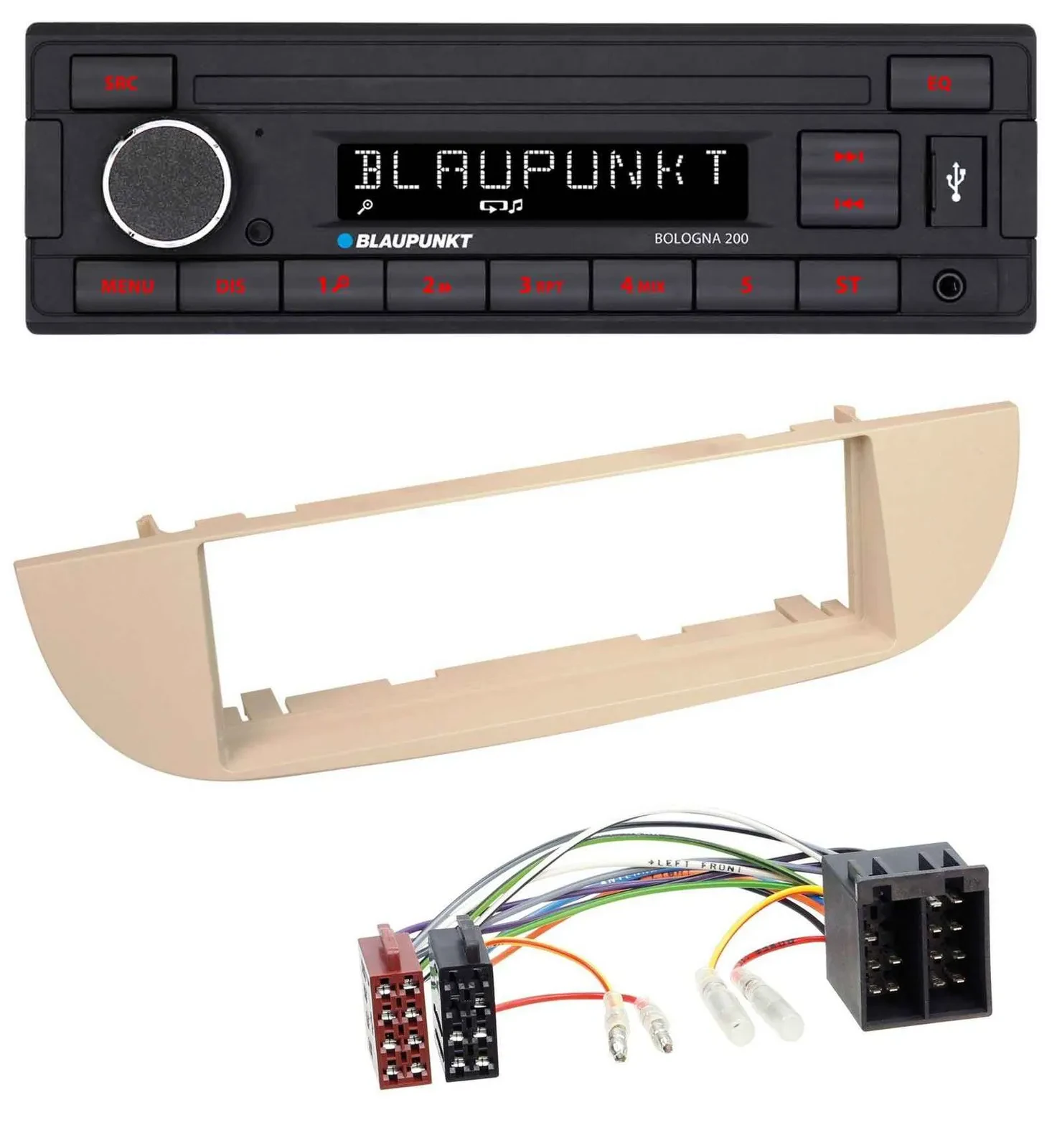 Blaupunkt MP3 AUX USB 1DIN Autoradio für Fiat 500 ab 2007 perlgrau beige
