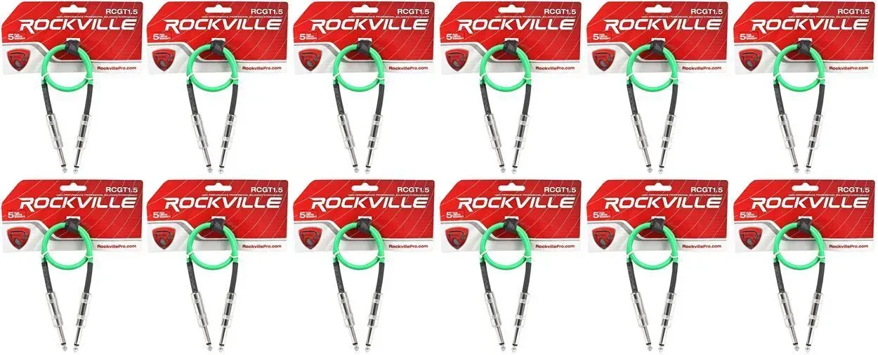 Патч-кабель инструментальный Rockville RCGT1.5G Green 0.45 м (12 штук)
