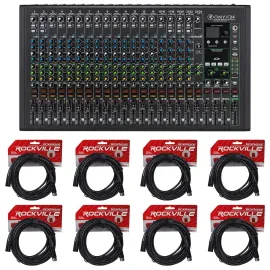 Mackie ONYX24 24-Channel Mixer USB/Bluetooth+Audio Technica Mic+(8) XLR Cables