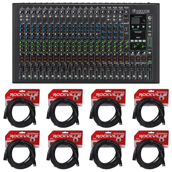 Mackie ONYX24 24-Channel Mixer USB/Bluetooth+Audio Technica Mic+(8) XLR Cables