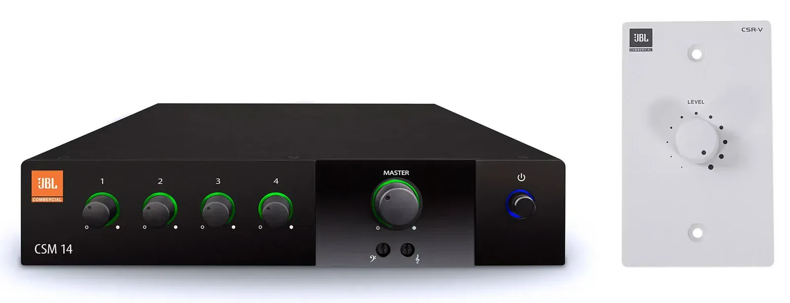 JBL CSM14 4 Input-1 Output Fanless Commercial Mixer+White Wall Volume Controller