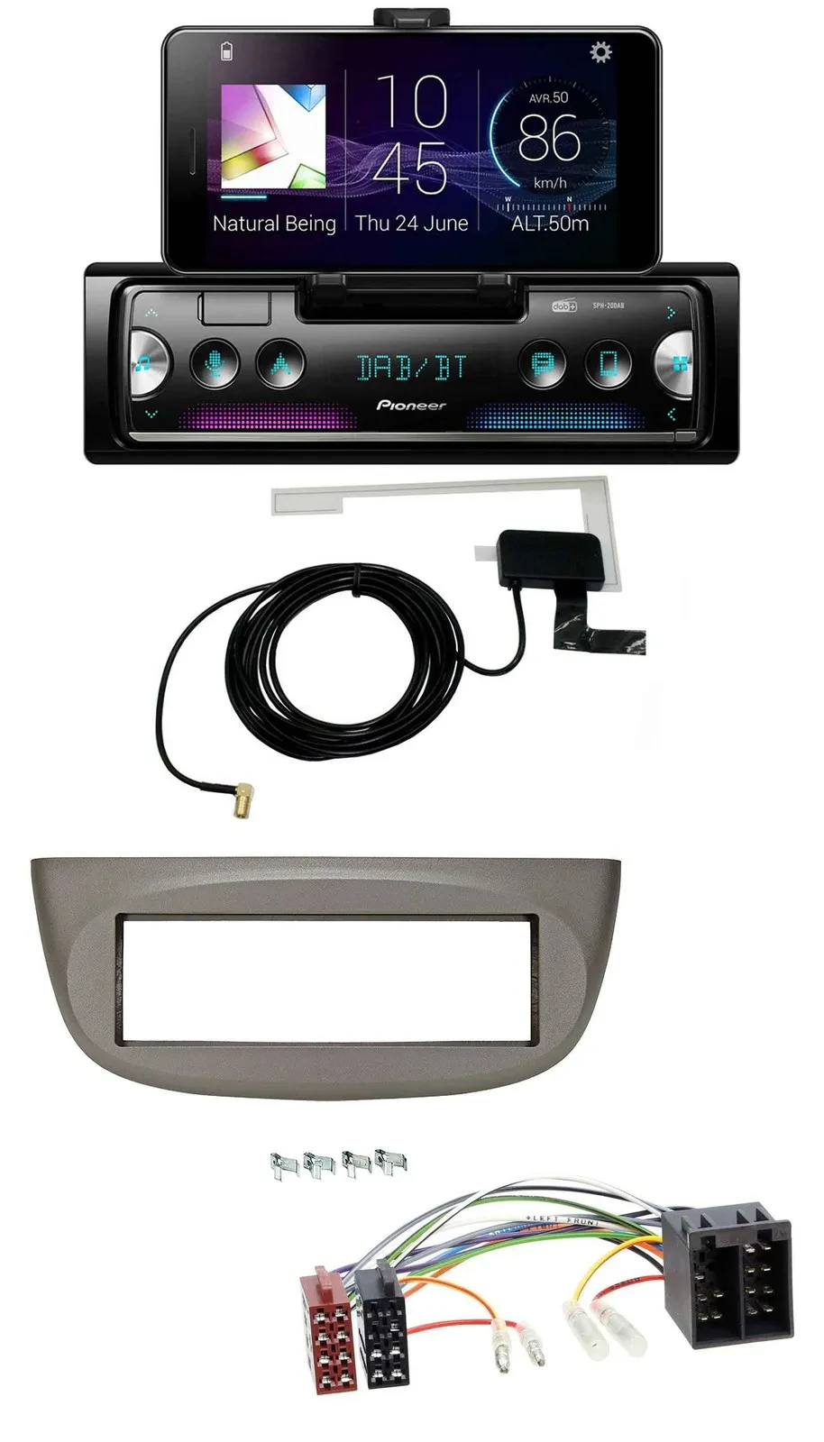 Автомагнитола для Renault Twingo 2007–2012 Pioneer DAB, Bluetooth, MP3, USB, бежево-серая