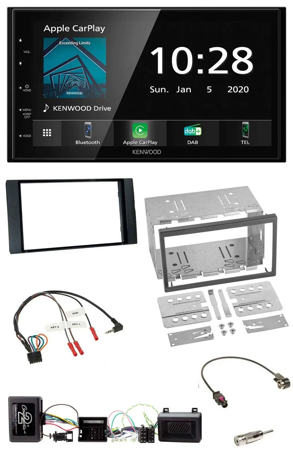 Автомагнитола для Ford Kuga 2008–2012 Kenwood 2DIN Bluetooth DAB USB, черная, поддержка кнопок на руле