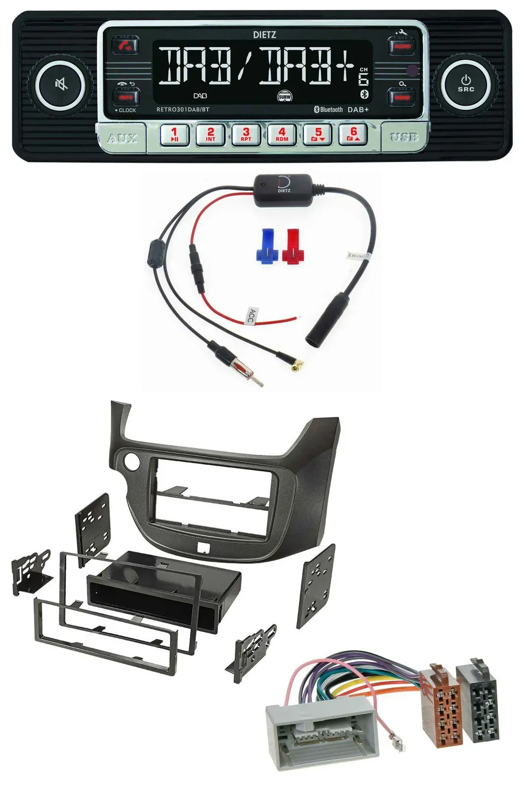 Dietz MP3 DAB Bluetooth USB Autoradio für Honda Jazz (ab 2009) dunkelgrau