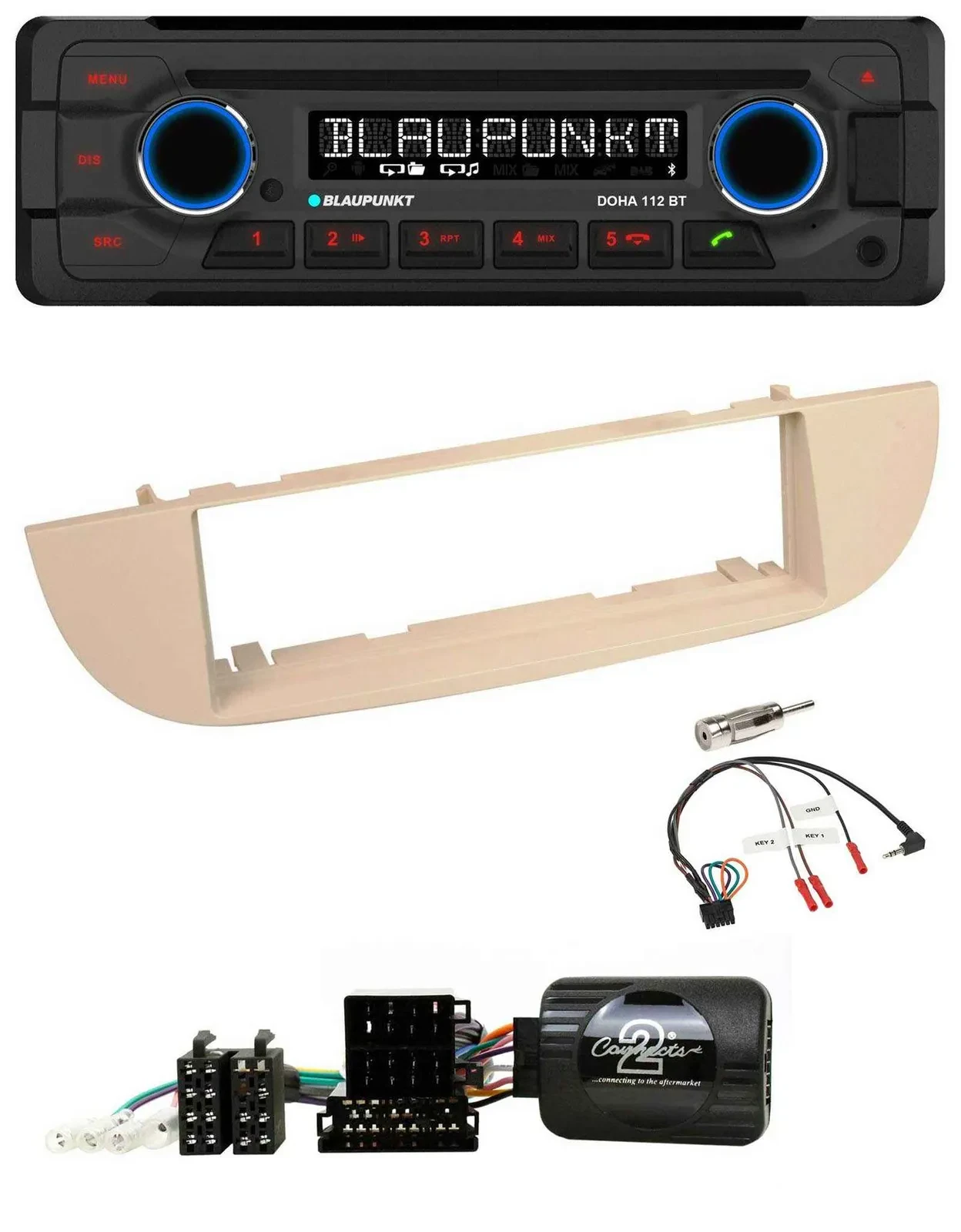 Blaupunkt Lenkrad MP3 CD Bluetooth USB Autoradio für Fiat 500 ab 2007 perlgrau b