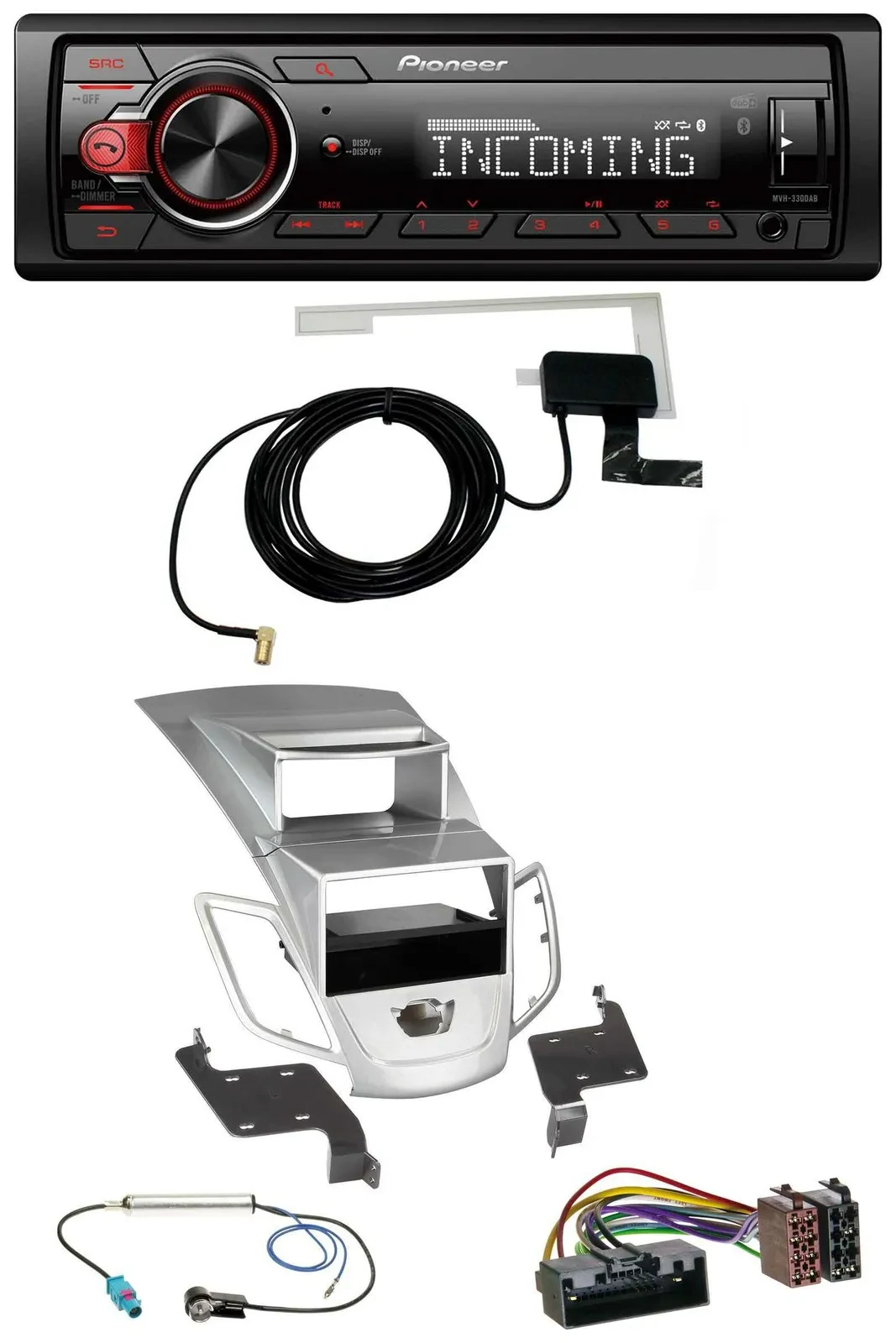 Автомагнитола Pioneer USB MP3 DAB Bluetooth для Ford Fiesta (2010–2017) серебристая