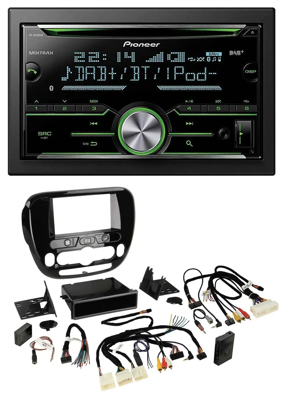 Автомагнитола для Kia Soul (с 2014) Pioneer 2-DIN, DAB, Bluetooth, USB, CD, поддержка кнопок на руле, интеграция климат-контроля