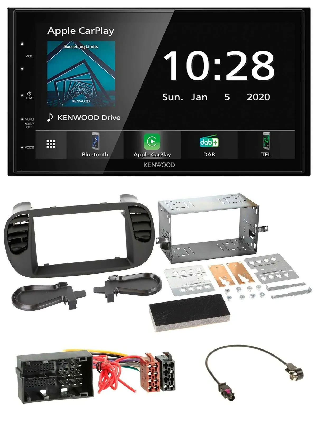 Kenwood Bluetooth MP3 DAB USB 2DIN Autoradio für Fiat 500 ab 12 soft touch