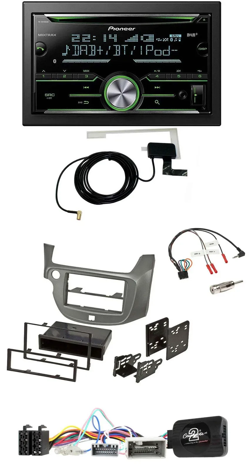 Автомагнитола Pioneer 2 DIN, CD, USB, Bluetooth, DAB, для Honda Jazz (с 2014), серебристая