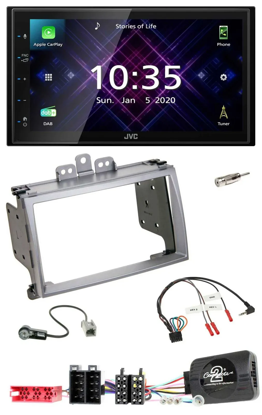 JVC DAB 2DIN Lenkrad Bluetooth USB Autoradio für Hyundai i20 2009-2012 silber