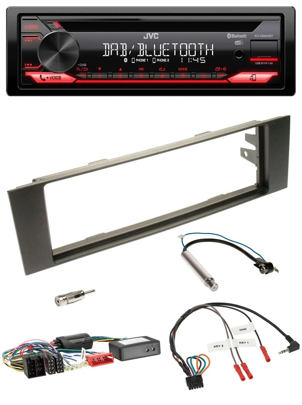 JVC CD DAB USB Bluetooth Lenkrad Autoradio für Audi A3 03-06 Teilsystemadapter