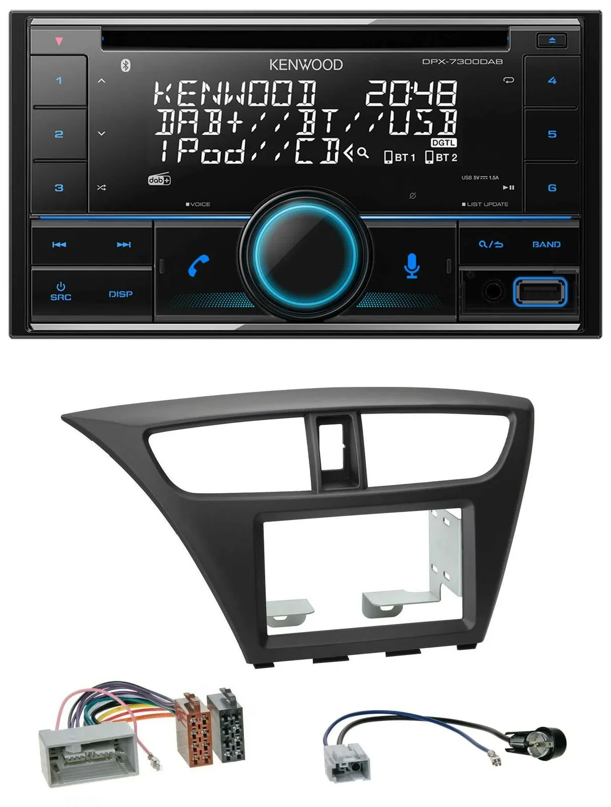 Автомагнитола для Honda Civic Hatchback (с 2012) Kenwood CD, 2-DIN, DAB, USB, MP3, Bluetooth