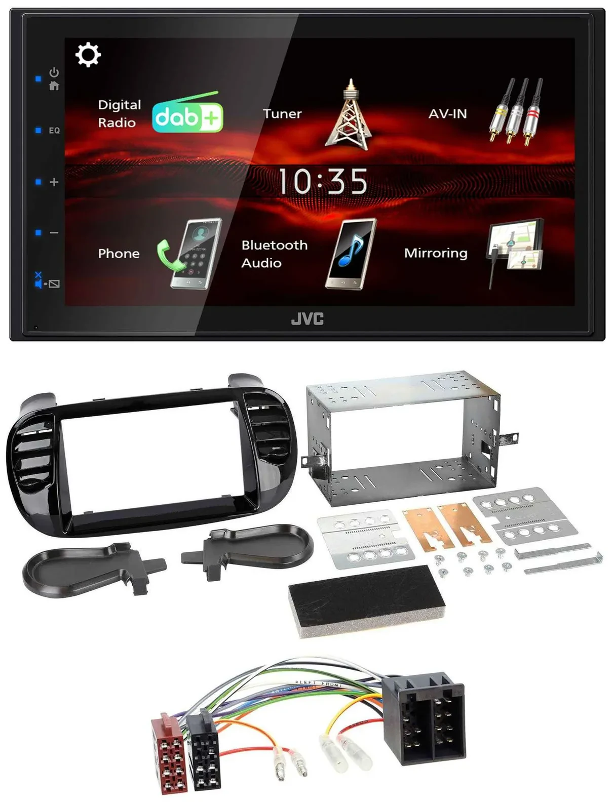 JVC USB Bluetooth MP3 DAB 2DIN Autoradio für Fiat 500 bis 2012 glänzend schwarz