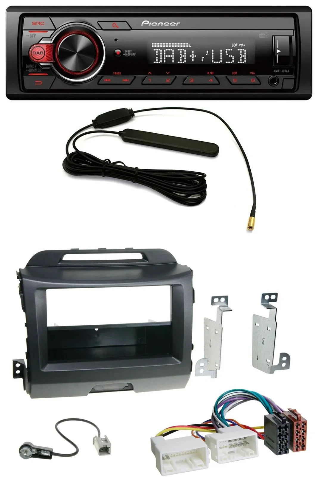 Автомагнитола Pioneer 1-DIN, MP3, DAB, USB, AUX, для Kia Sportage 3 (SL) 2010–2015, черная