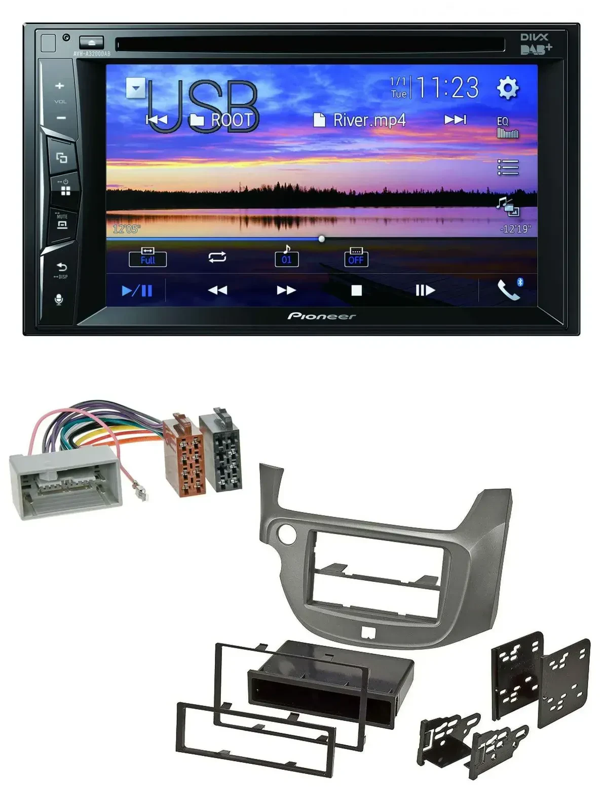 Автомагнитола для Honda Jazz Pioneer 2DIN Bluetooth USB DVD DAB MP3 серебристый