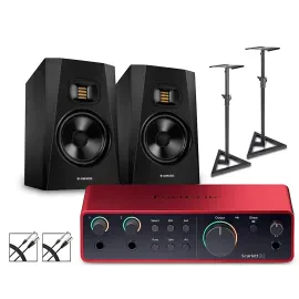 Focusrite Scarlett 2i2 Gen 4  Adam Audio Monitors (Stands & Cables Included) T7V