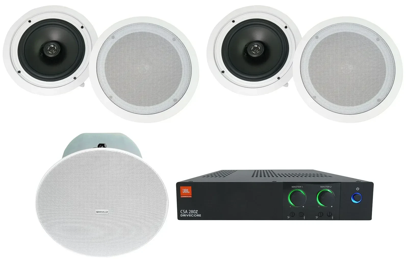 JBL CSA 280Z Commercial 70v Amplifier+(4) 8" In-Ceiling Speakers+Subwoofer Sub