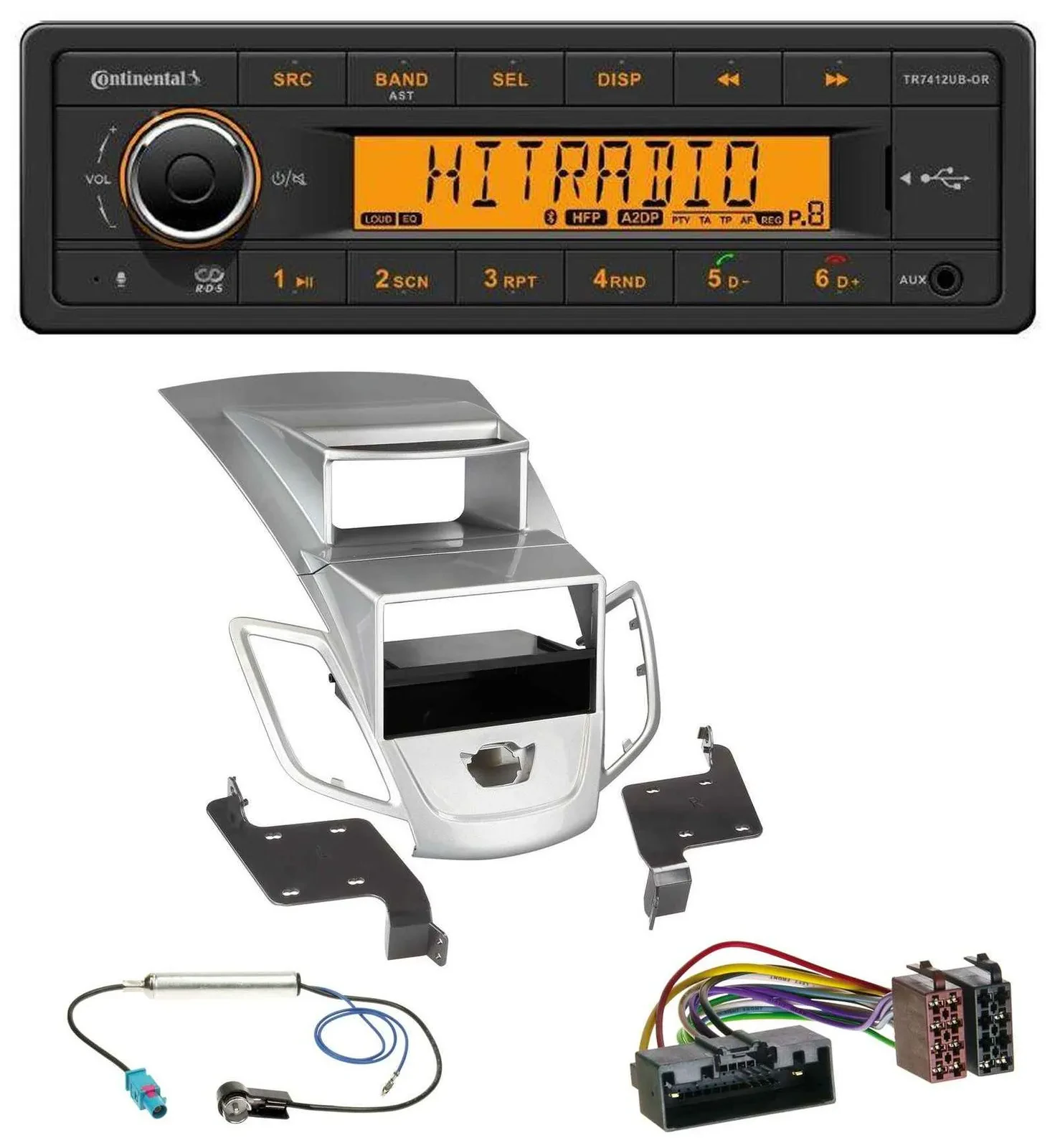 Continental MP3 Bluetooth AUX USB Autoradio für Ford Fiesta Display 10-17 silber