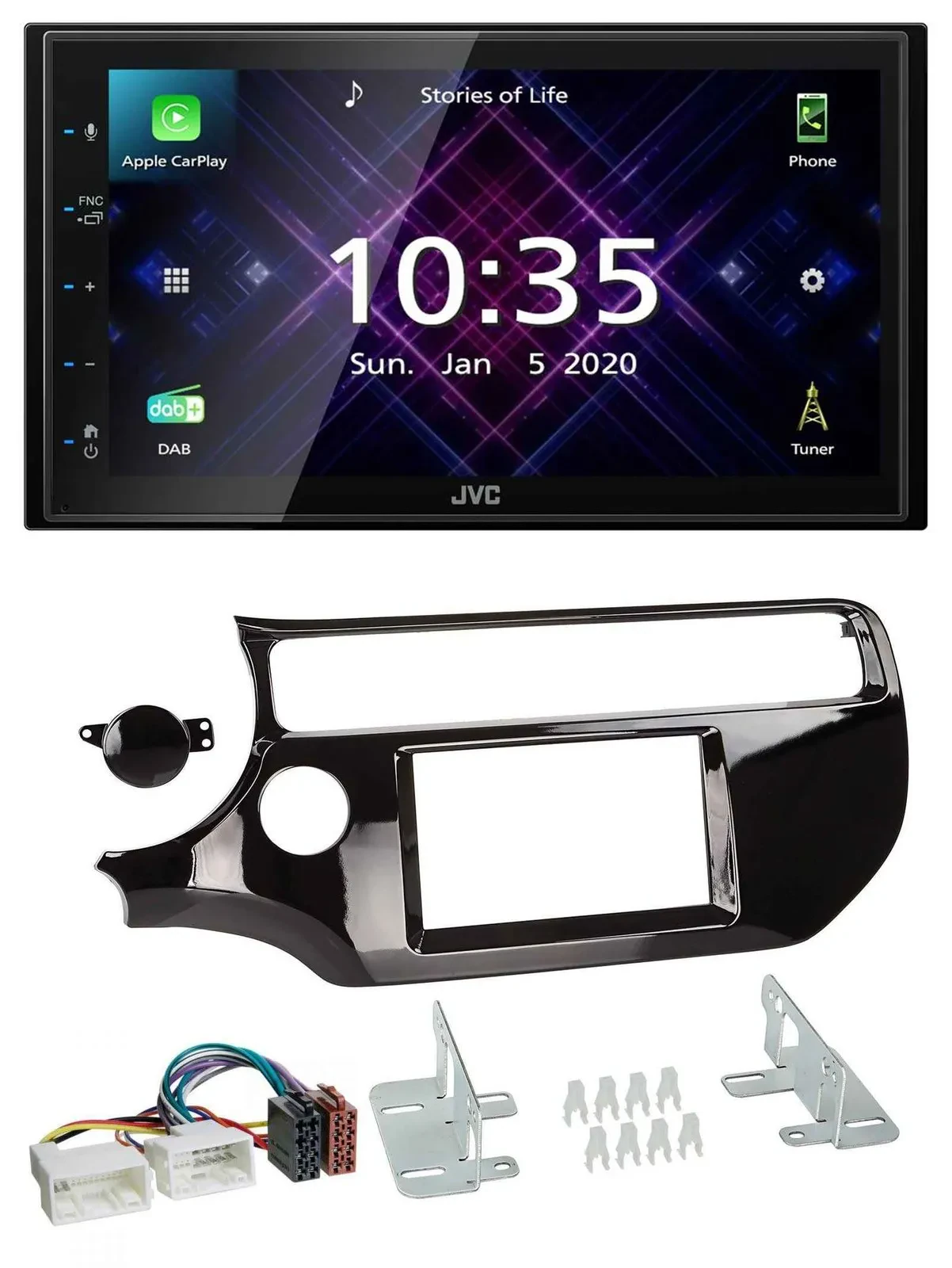 JVC DAB 2DIN MP3 Bluetooth USB Autoradio für Kia Rio UB ab 15 piano-schwarz