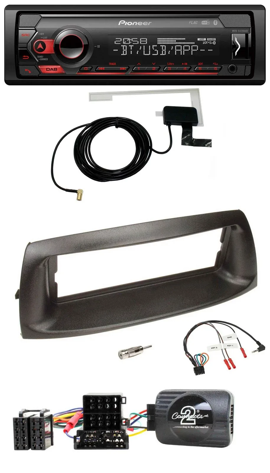 Автомагнитола для Fiat Punto 1999–2005 Pioneer DAB, USB, Bluetooth, поддержка кнопок на руле