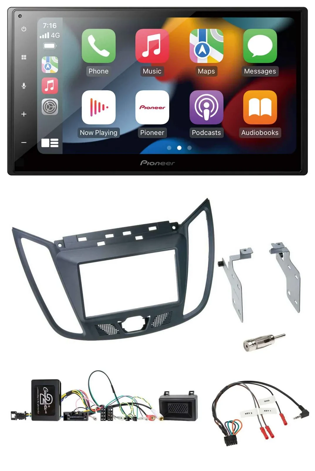 Автомагнитола Pioneer 2DIN DAB Bluetooth USB для Ford C‑Max (с 2011) серый