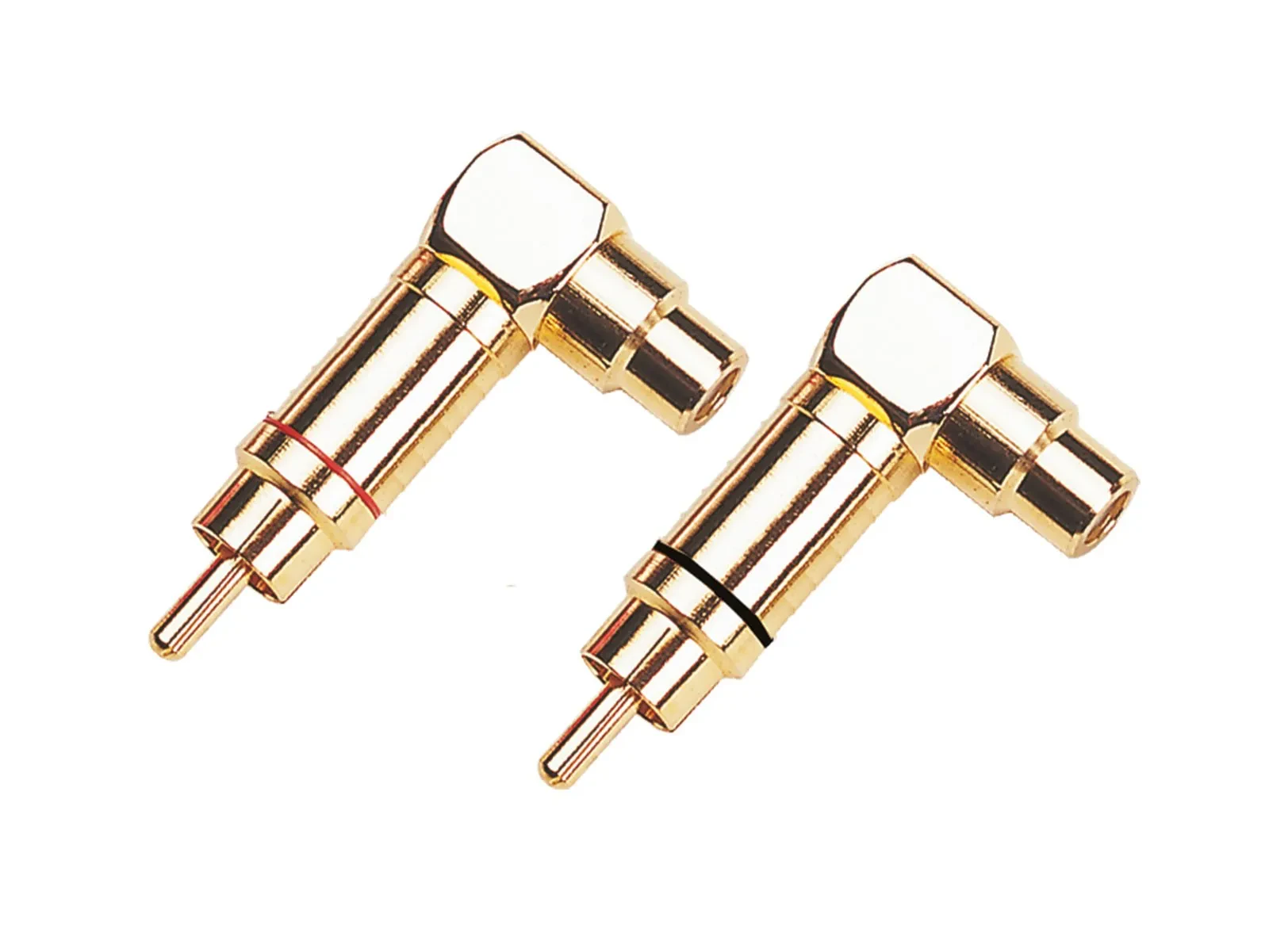 RCA-переходник ACV 30.4300-02 (гнездо–штекер), 90°, (набор, пара), красный и черный