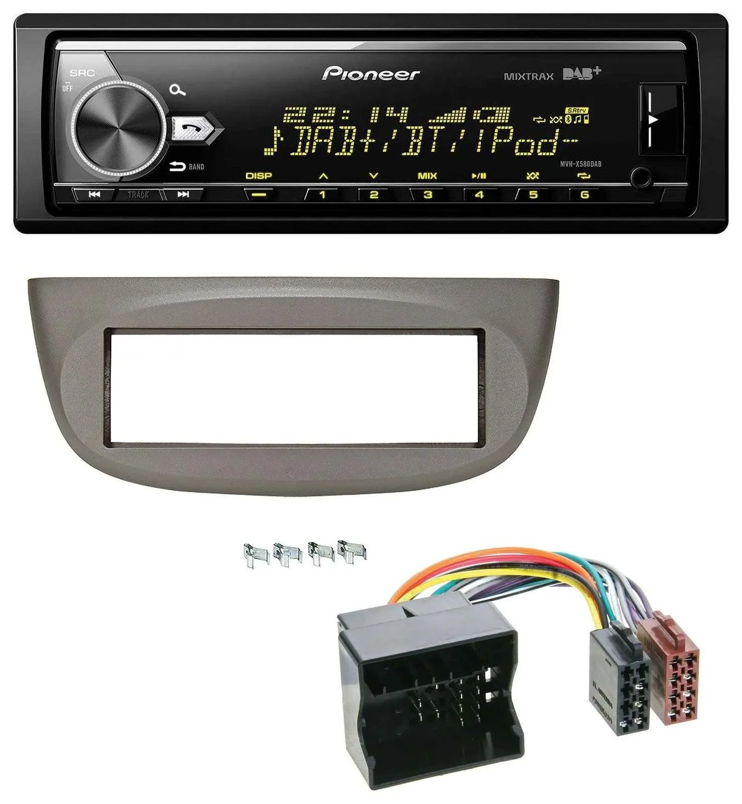 Автомагнитола для Renault Twingo 2007–2014 Pioneer Bluetooth USB DAB MP3 бежево-серая