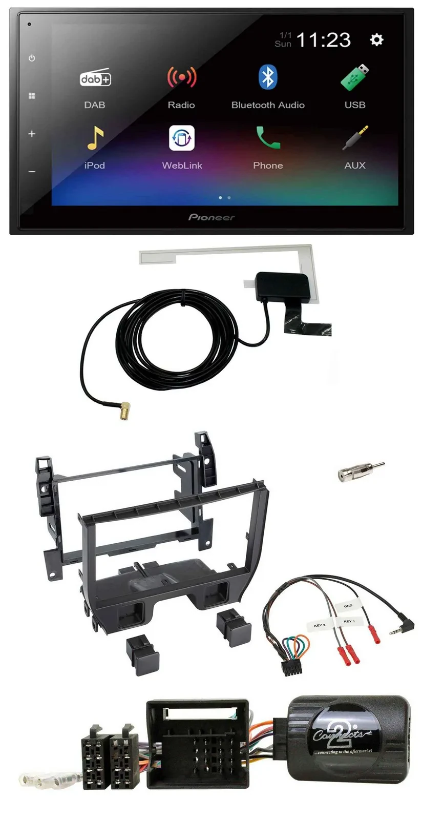 Pioneer DAB Lenkrad Bluetooth 2DIN USB Autoradio für Citroen C3 2010-2014