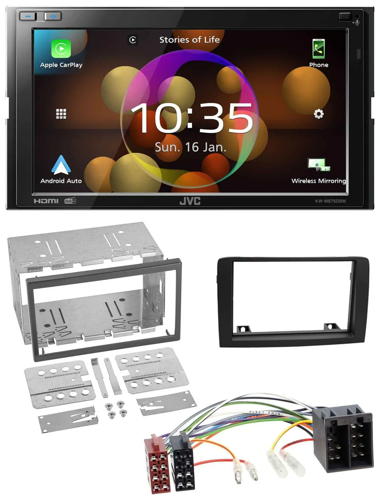 JVC DAB MP3 2DIN Bluetooth USB Autoradio für Fiat Idea ab 05 schwarz