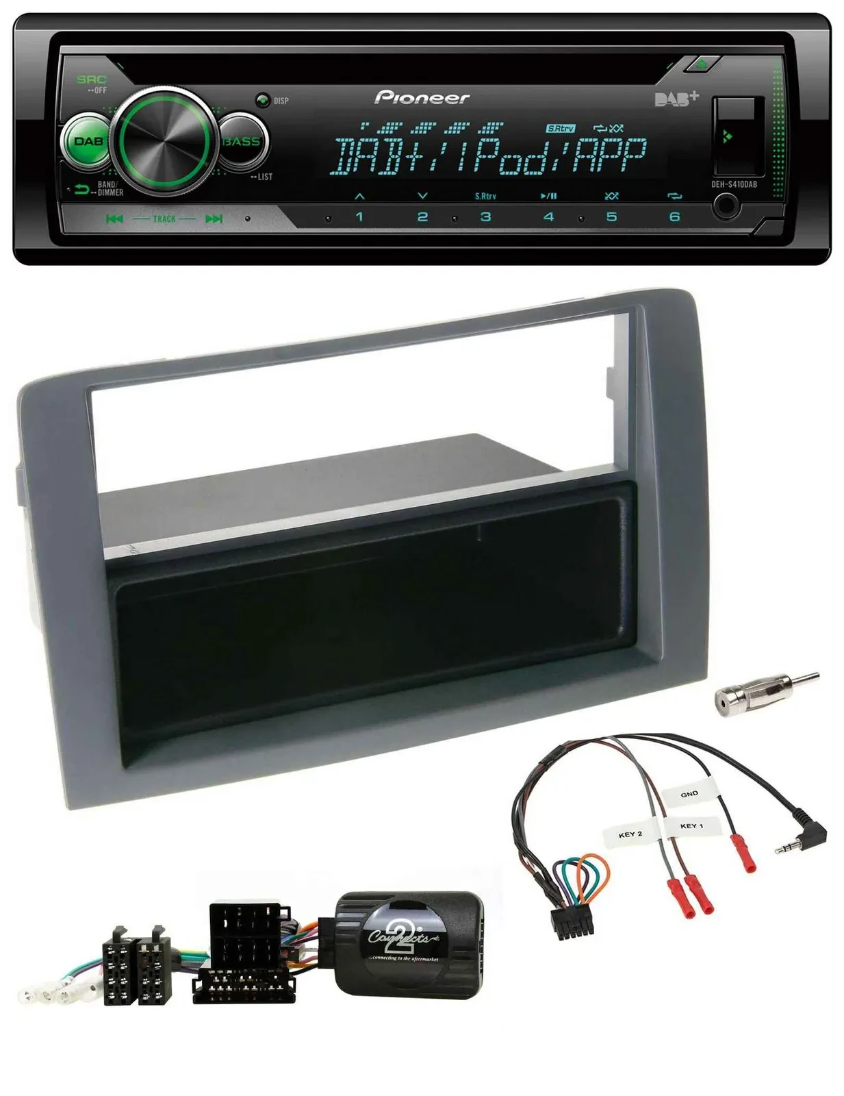 Автомагнитола Pioneer CD, USB, MP3, DAB, серый, для Fiat Idea 2006–2011 с поддержкой кнопок на руле
