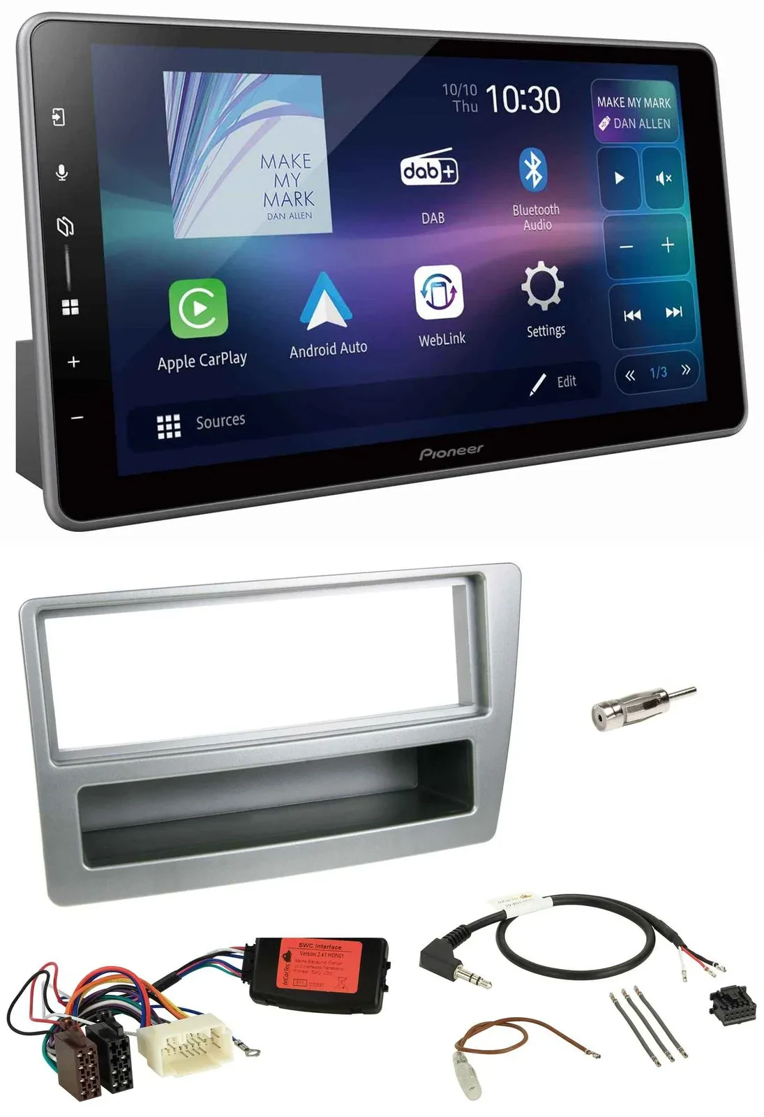 Автомагнитола Pioneer Bluetooth, USB, DAB для Honda Civic 2004–2006, серебристая